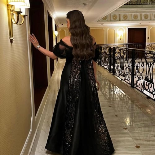 فستان أسود ميكادو كلفه سهرة جميل /Mair Fashion