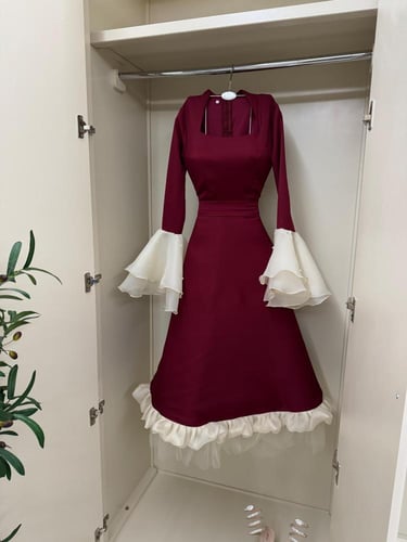 فستان ميد ليكرا عنابي /Mair Fashion