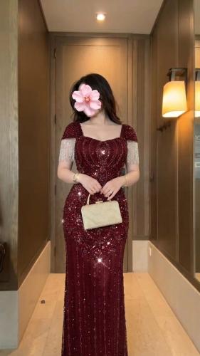 فستان سهره تطريز كرستال وخرز فاخر من Miar Fashion