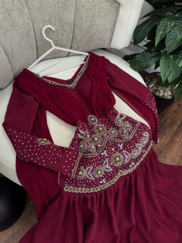 فستان عودي تطريز خصر /Mair Fashion