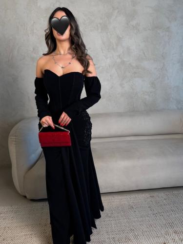 فستان سهره أسود باربي تطريز خرز يدوي متقن من Mair...