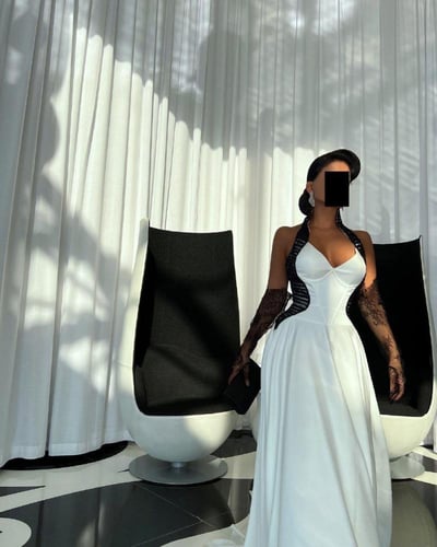 فستان سهرة اوف وايت علي أسود كم تل منفصل /Mair Fas...