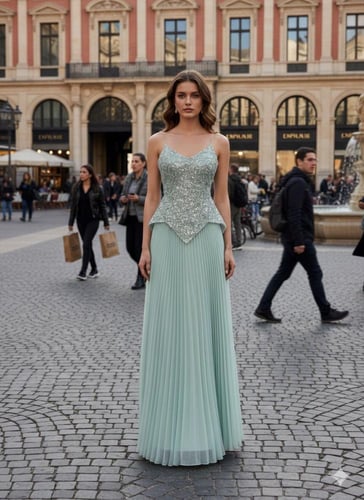 فستان سهرة سماوي كلفه تطريز جزار كلوش راقي من miar...