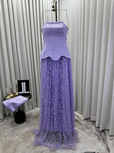 فستان موف الصدر تفته على كلفه مورد من Mair Fashion