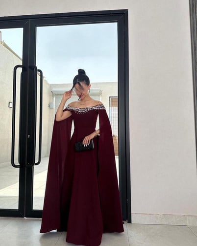 فستان عودي باربي صدر تطزيز كم طويل /Mair Fashion