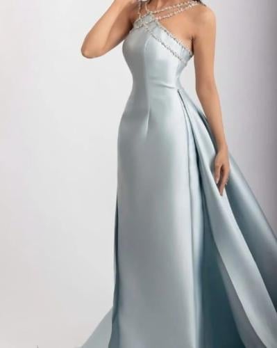 فستان ميكادو رصاصي تطريز فصوص كرستال /Mair Fashion