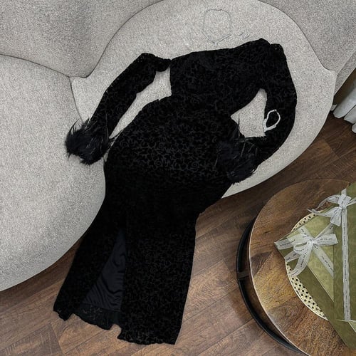 فستان كم ريش لونين /Mair Fashion