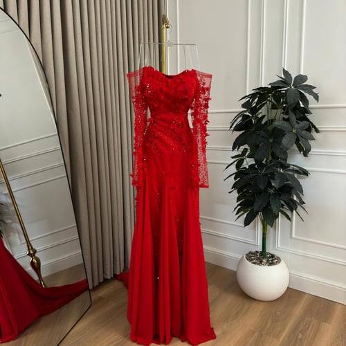 فستان سهره أحمر كلفه ورد بطانه باربي فخمه من Mair...