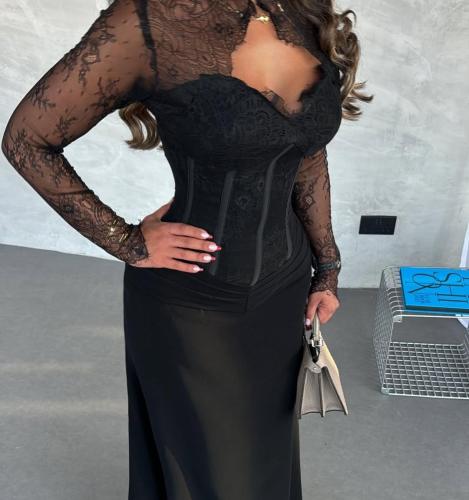 فستان سهره أسود باربي مع دانتيل فاخر من Miar Fashion