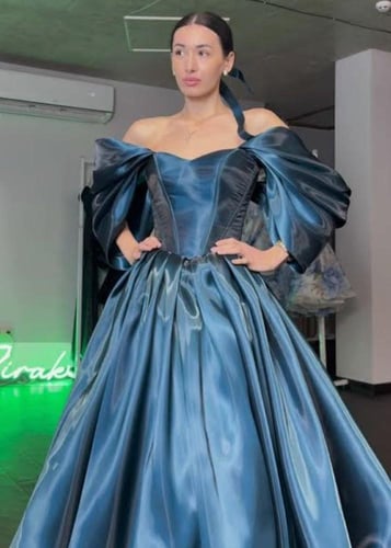 فستان سهره بترولي اوجنزا لمعه من Miar Fashion