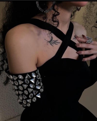 فستان أسود لكره كم مطرز منفصل /Mair Fashion