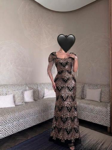 فستان سهره تل مرصع بخرز وكرستال مع بطانه تفته فاخر...