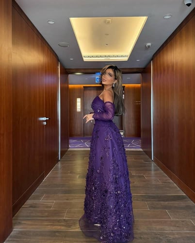 فستان سهره موف تل مطرز بورد وخرز جميل وجذاب من Mai...