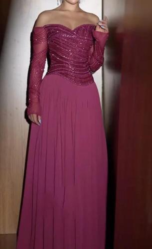 فستان عودي جورجيت فصوص ولول كبس / Mair Fashion