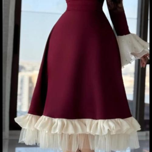 فستان ميد ليكرا عنابي /Mair Fashion