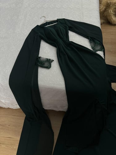 فستان ناعم زيتي كريب استرتش كم دانتيل /Mair Fashio...