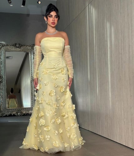 فستان ليموني ورود راقي /Mair Fashion