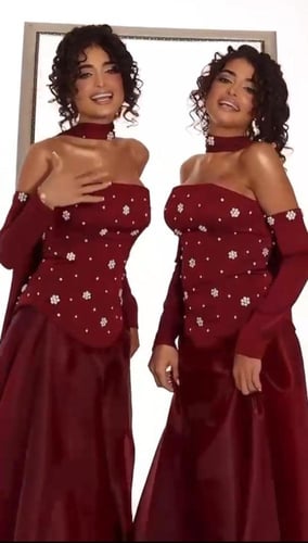 فستان سهره عودي صدر باربي تطريز يدوي فاخر من Mair...