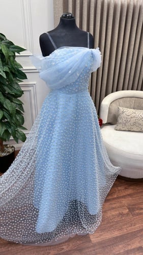 فستان سهرة سماوي كلفة مطرزة لولو /Mair Fashion