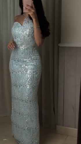 فستان سهره سماوي خرز بطانه باربي ملكي من miar fash...