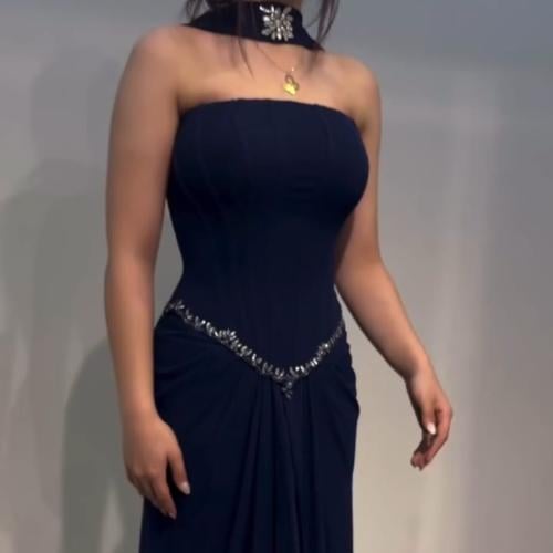 فستان بترولي جورجيت على تطريز /Mair Fashion