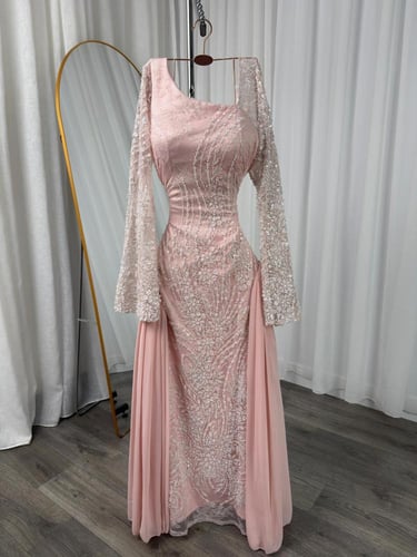 فستان سهره من قماش الشيفون مع كلفه خرز فاخر miar f...