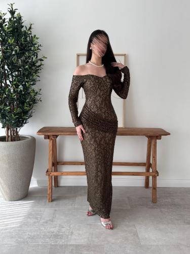 فستان سهره دانتيل مطرز بطانه تفته من Mair Fashion