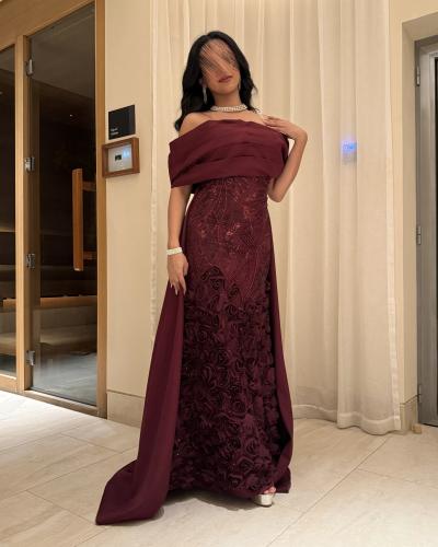 فستان عودي دانتيل مطرز خرز وترتر الأنيق من Mair Fa...