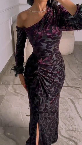 فستان كم ريش لونين /Mair Fashion