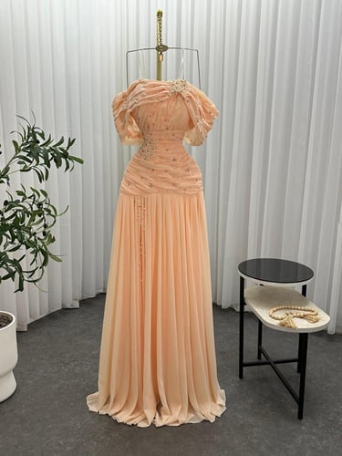 فستان لحمي شيفون تطريز لول كبس مع كرستال فخم من Ma...