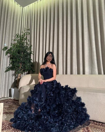 فستان سهرة كحلي ورود فخم /Mair Fashion