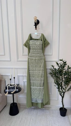 فستان سهرة تل تطريز خرز قطعتين /Mair Fashion