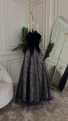 فستان سهره مخمل تل فصوص زركون من miar fashion