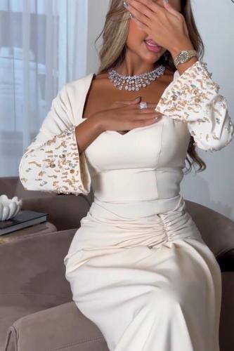 فستان سهره ساتر وانيق اكمام مطرز