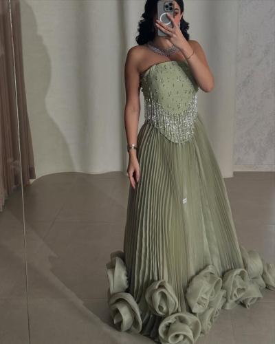 فستان زيتوني باربي مطرز+كرنكل بوليسيه