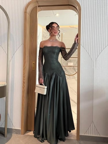 فستان سهره زيتي دانتيل تفته كوري كلوش فاااااخر من...