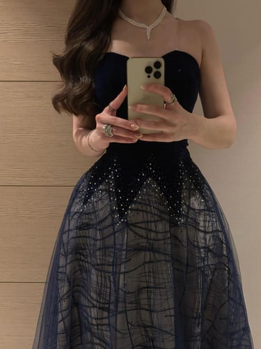 فستان سهره مخمل تل فصوص زركون من miar fashion