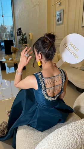 فستان سهرة بترولي تطريز راقي /Mair Fashion