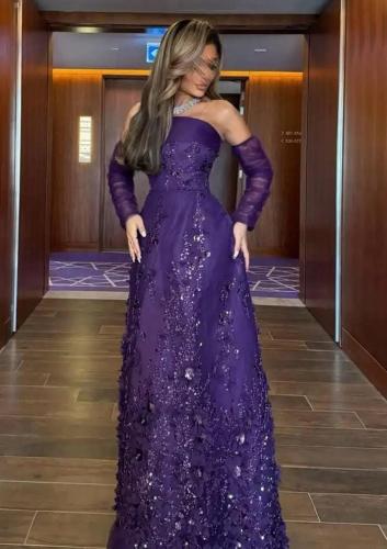 فستان سهره موف تل مطرز بورد وخرز جميل وجذاب من Mai...