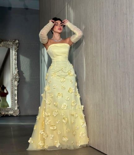 فستان ليموني ورود راقي /Mair Fashion