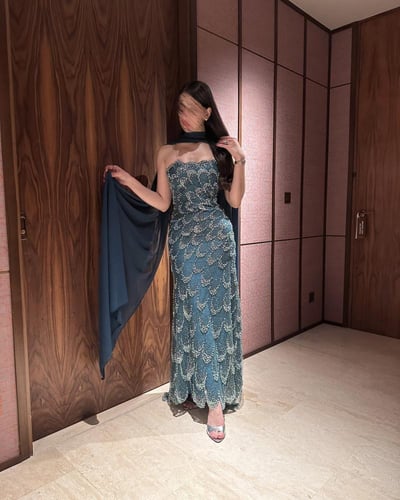 فستان سهره تل مطرز بخرز راقي من Miar fashion