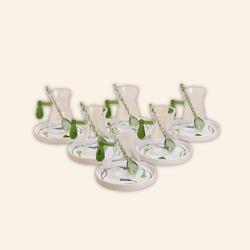 Tassels - طقم شاي لستة أشخاص (18 قطعة) - أخضر/أزرق