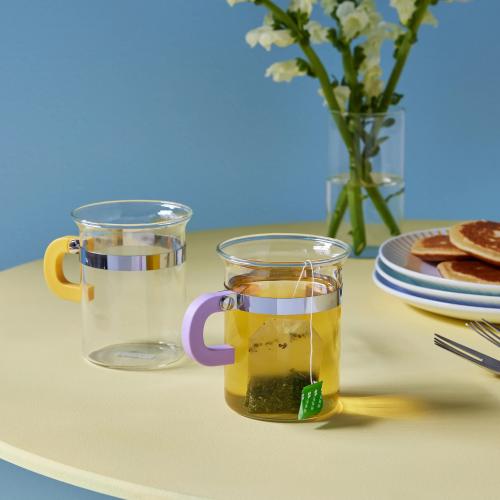 أكواب زجاجية (لايلاك/أصفر) - (قطعتين)