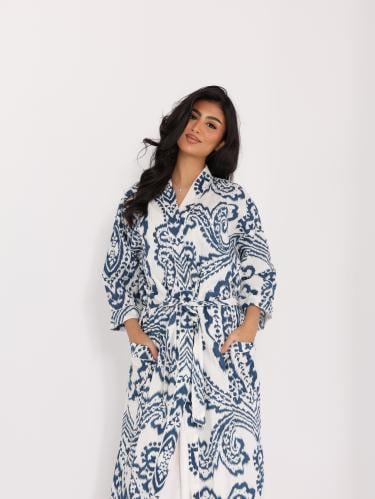Indigo Ikat - روب قطني