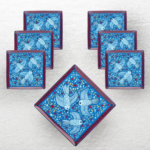 Flying Birds - طقم حلى (صحن تقديم + ٦ صحون حلى)