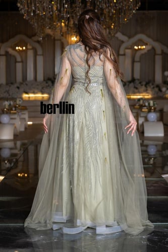 فستان سهرة همس الميموزا بكاب تول ساحر وتطريز فضي م...