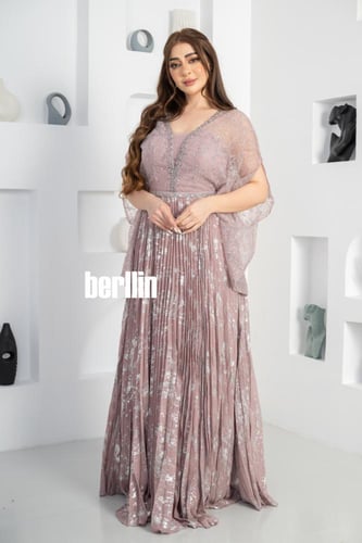 فستان سهرة طويل بليسية اوف شولدر مطرز لون موف