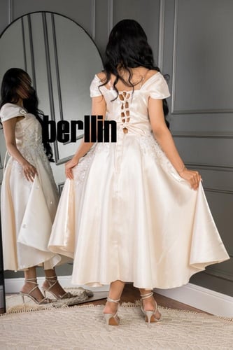 فستان ميدي كلوش اوف شولدر لون بيج