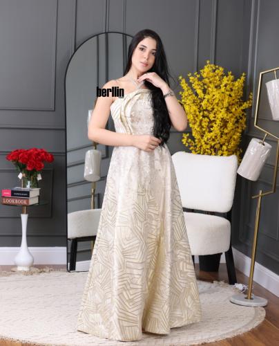 فستان توب بيج مزين بتطريز كمبيوتر بارز فخم الفخم