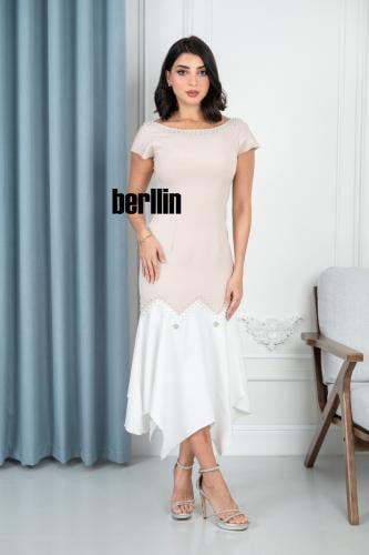 فستان سهره أنيق بتصميم غير متماثل ولمسات فاخرة ممي...